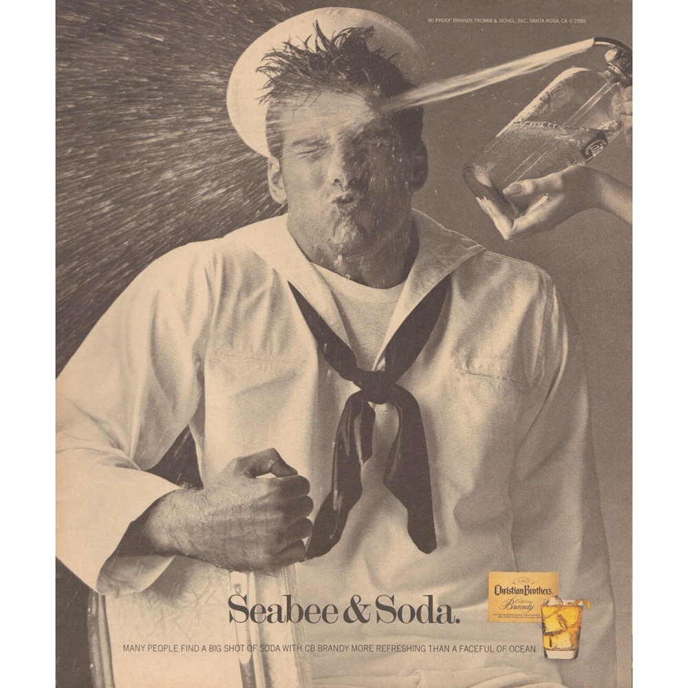 1987 Christian Brothers Magazine Print Ad Brandy Seabee & Soda Navy Sailor